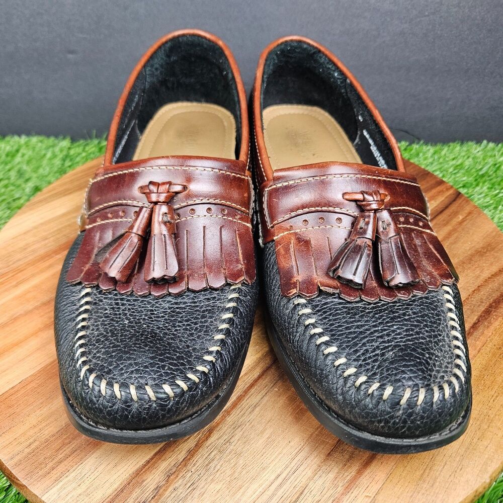 Gh Bass Weejuns Tassel Loafers Mens 9.5 Black Brown Pebbled Leather Slip On Shoe View 6